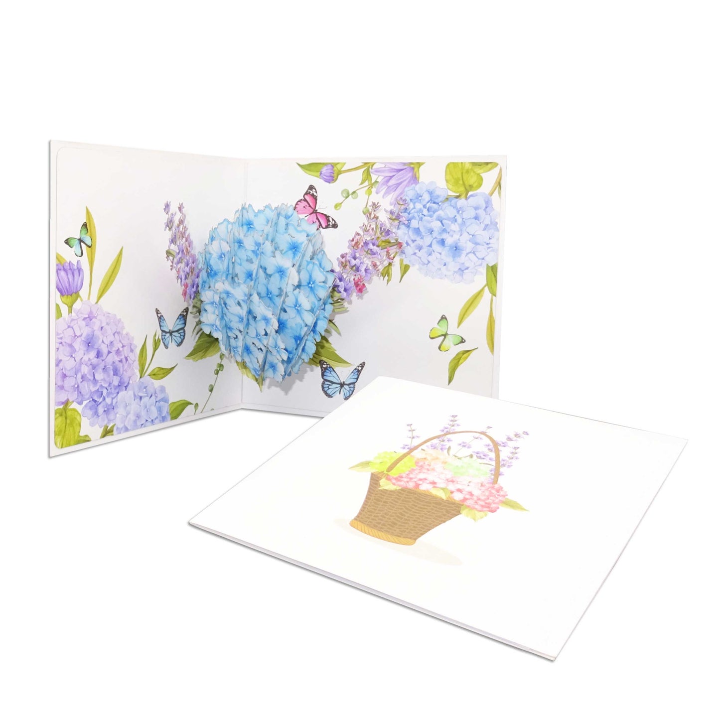 Pop Up Karte "Hortensie & Schmetterlinge" - Geburtstagskarte - Blumenkarte 3D