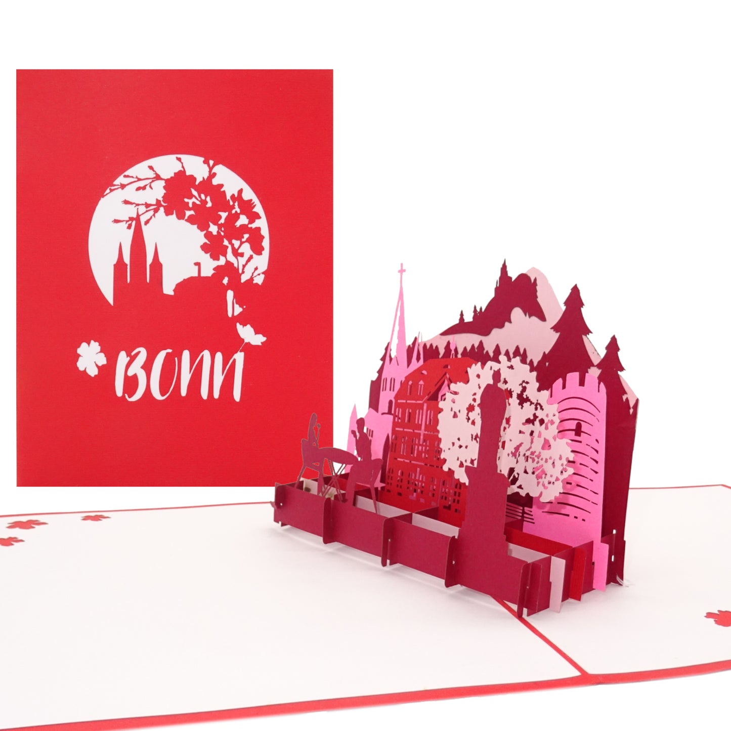 Pop Up Karte "Bonn – Panorama & Kirschblüte“ 3D Geburtstagskarte & Souvenir