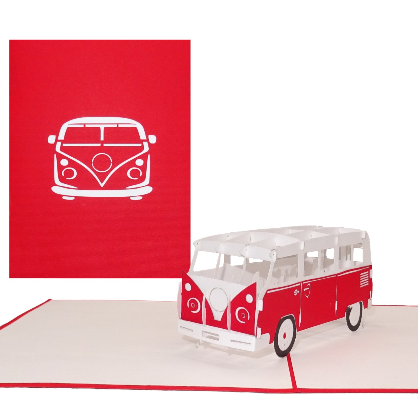 Pop Up Karte "Minibus Rot“ 3D Geburtstagskarte, Glückwunschkarte & Einladung Bus