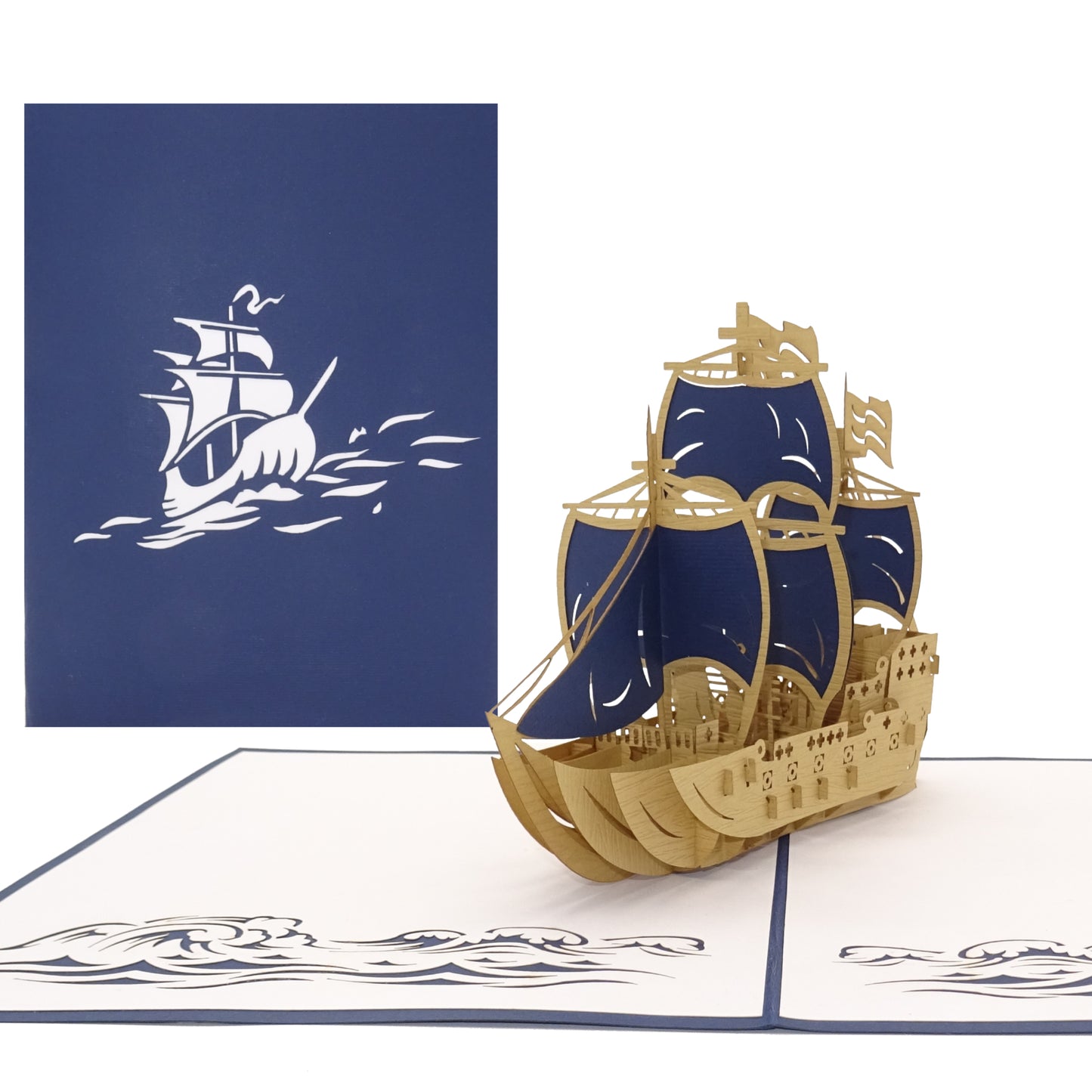 Pop Up Karte "Schiff 3-Master" Reisegutschein, Grußkarte & Einladung Segelschiff