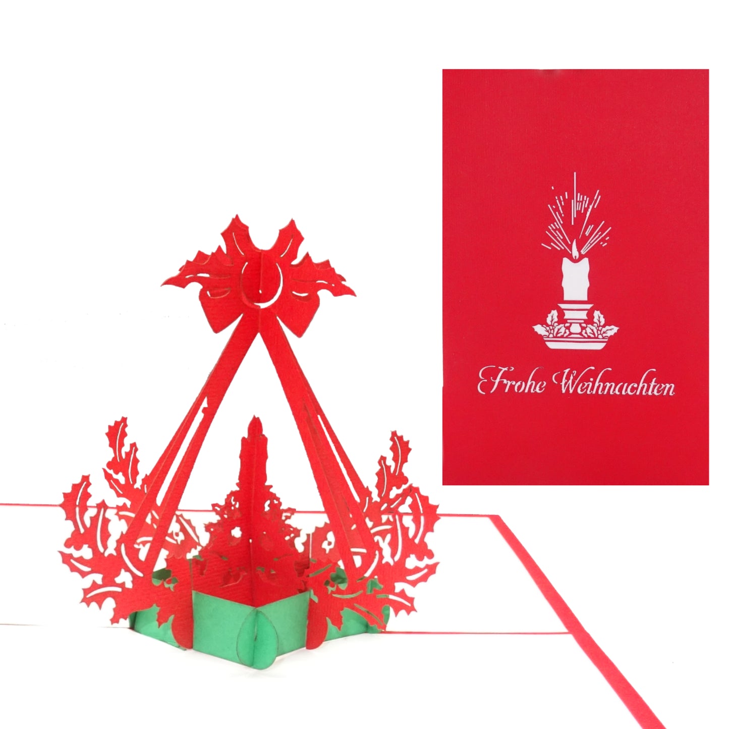 Pop Up Karte "Weihnachtskerze" - 3D Weihnachtskarte mit Umschlag