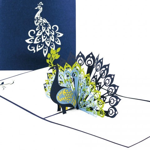 Pop Up Karte "Pfau – Pfauenfeder“ 3D Geburtstagskarte, Einladung, Hochzeitskarte