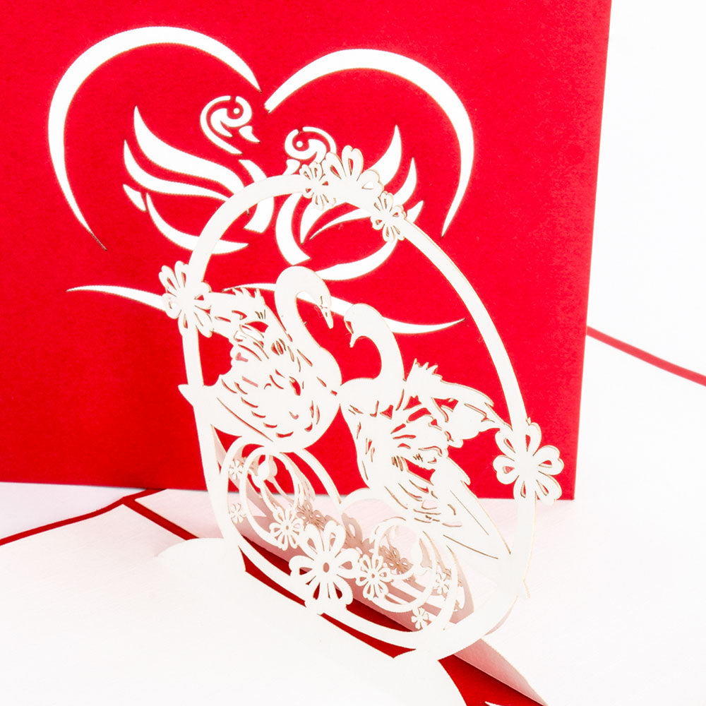 Pop Up Karte Hochzeit "Weiße Schwäne" 3D Hochzeitskarte & Geschenkidee