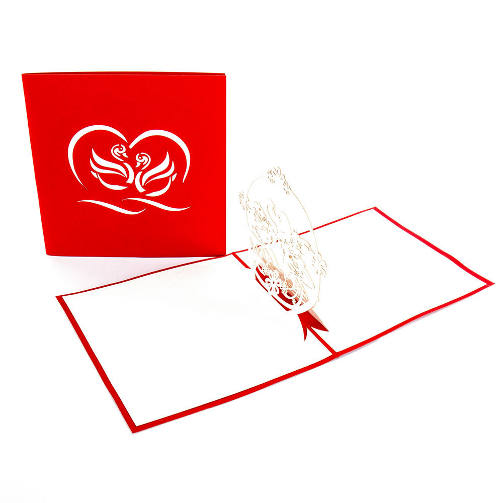 Pop Up Karte Hochzeit "Weiße Schwäne" 3D Hochzeitskarte & Geschenkidee