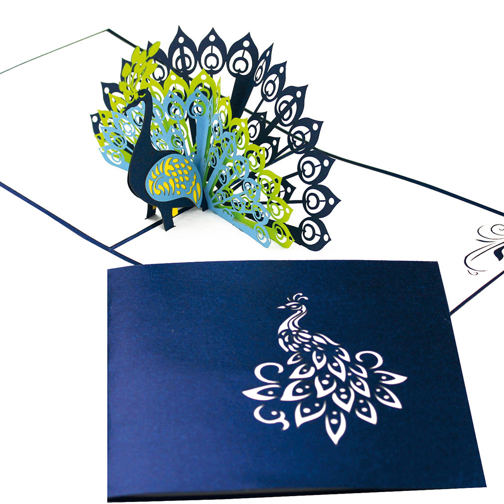 Pop Up Karte "Pfau – Pfauenfeder“ 3D Geburtstagskarte, Einladung, Hochzeitskarte