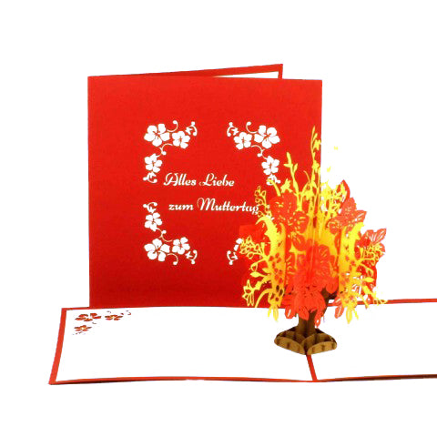 Pop Up Karte "Alles Liebe zum Muttertag" - Muttertagskarte mit Umschlag, Blumengrüße