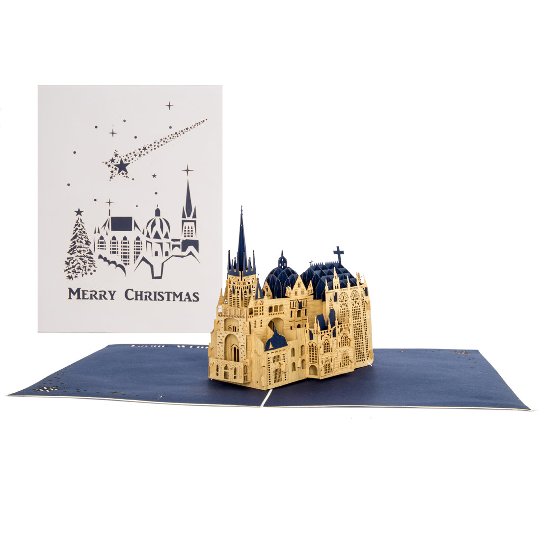 Weihnachtskarte "Merry Christmas" mit 3D Pop Up des Aachener Dom