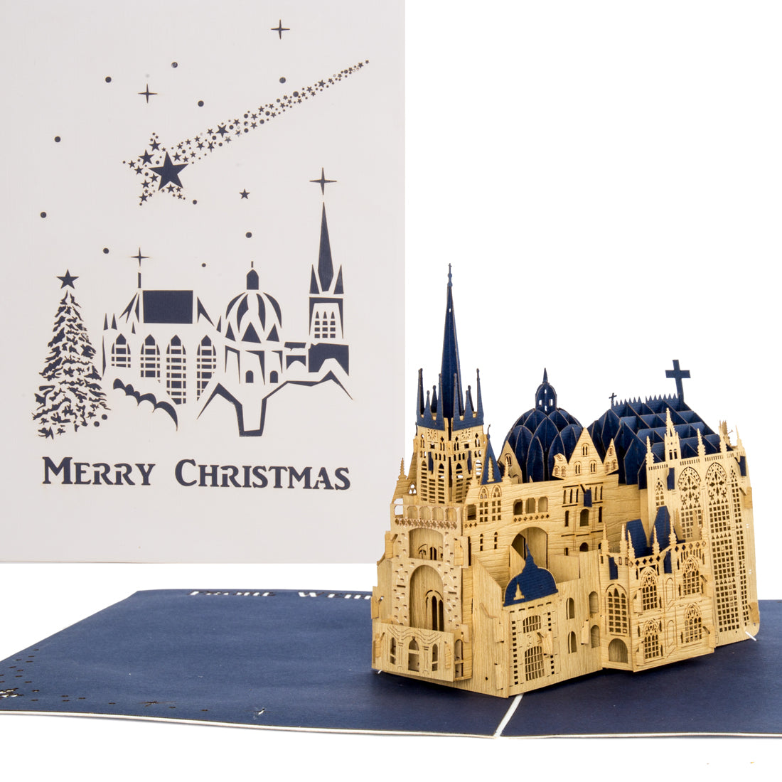 Weihnachtskarte "Merry Christmas" mit 3D Pop Up des Aachener Dom