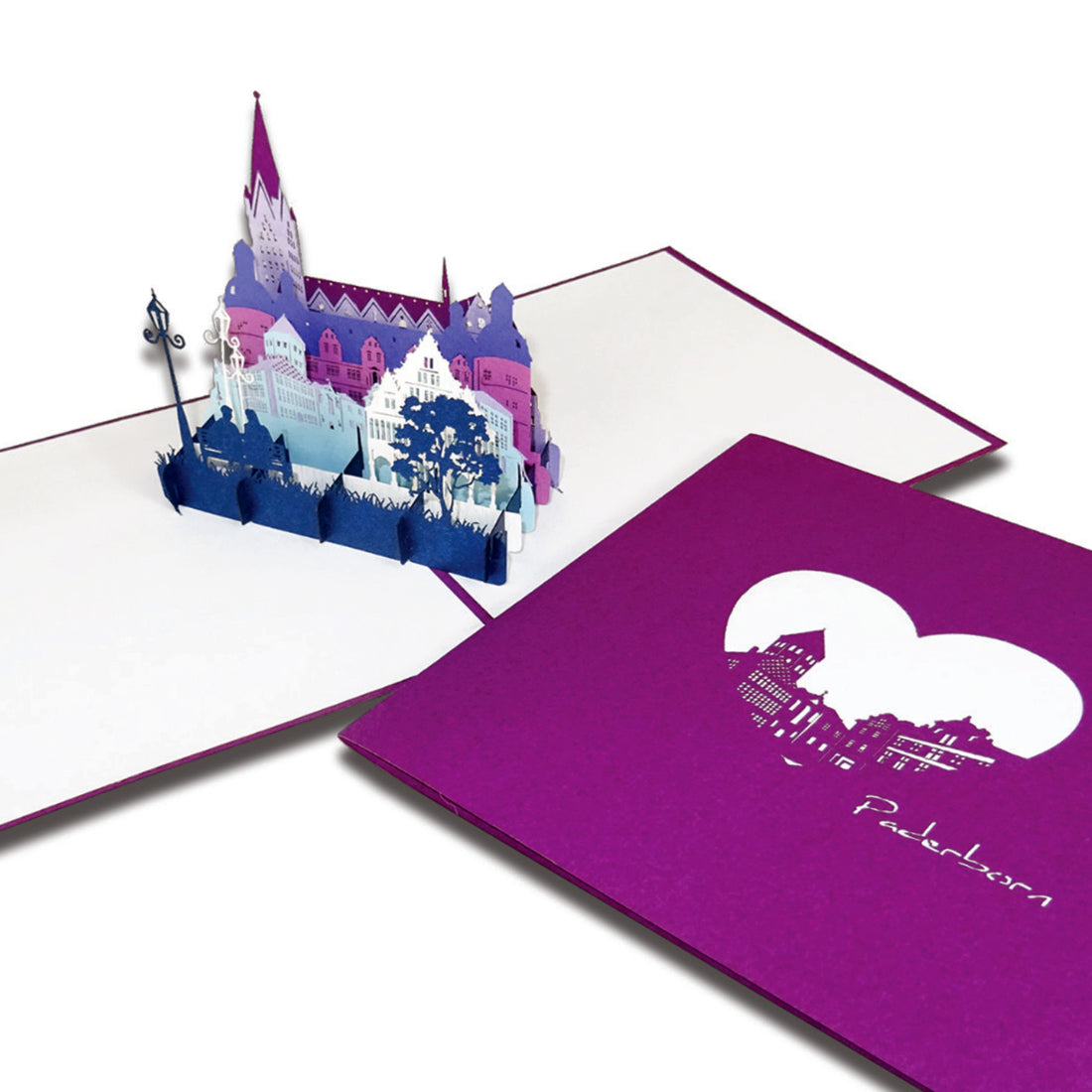 Pop-Up Karte „Paderborn - Skyline mit Paderborner Dom“, 3D Grußkarte, Souvenir, Reisegutschein