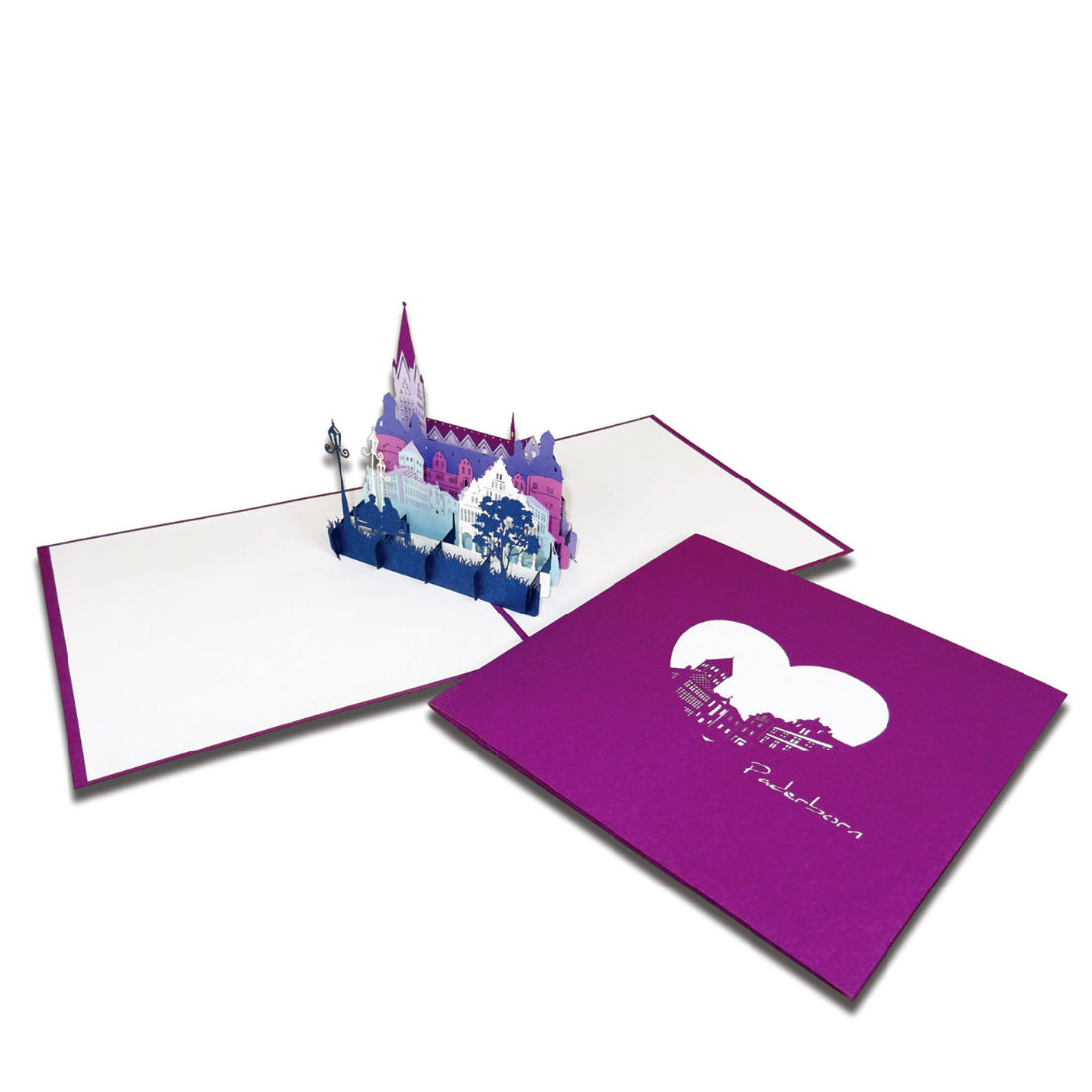 Pop-Up Karte „Paderborn - Skyline mit Paderborner Dom“, 3D Grußkarte, Souvenir, Reisegutschein