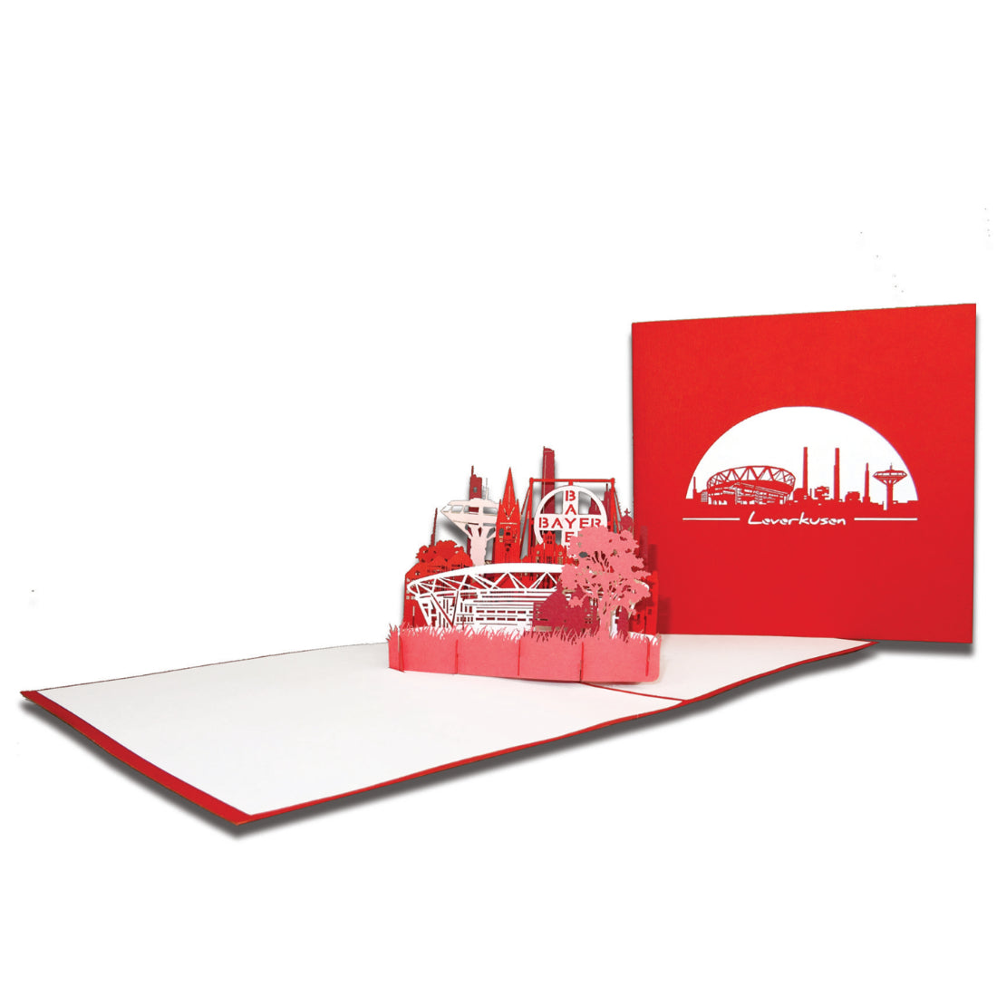 Pop Up Karte „Leverkusen“ 3D Grußkarte, Gutschein, Einladungskarte & Fanartikel