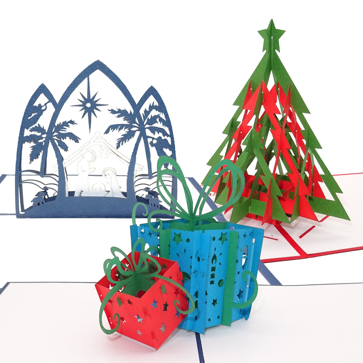 Pop-Up Weihnachtskarten im Set: 3x Weihnachtskarte mit Umschlag