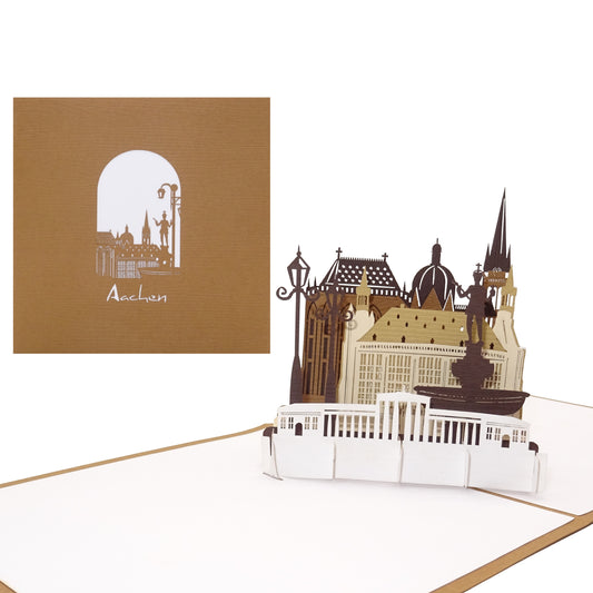 Pop-Up Karte „ Aachen - Panorama mit Aachener Dom“  3D Grußkarte als Souvenir