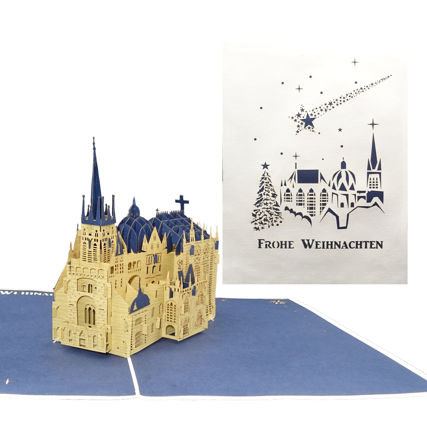Pop Up Weihnachtskarte "Frohe Weihnachten" mit 3D Modell Aachener Dom