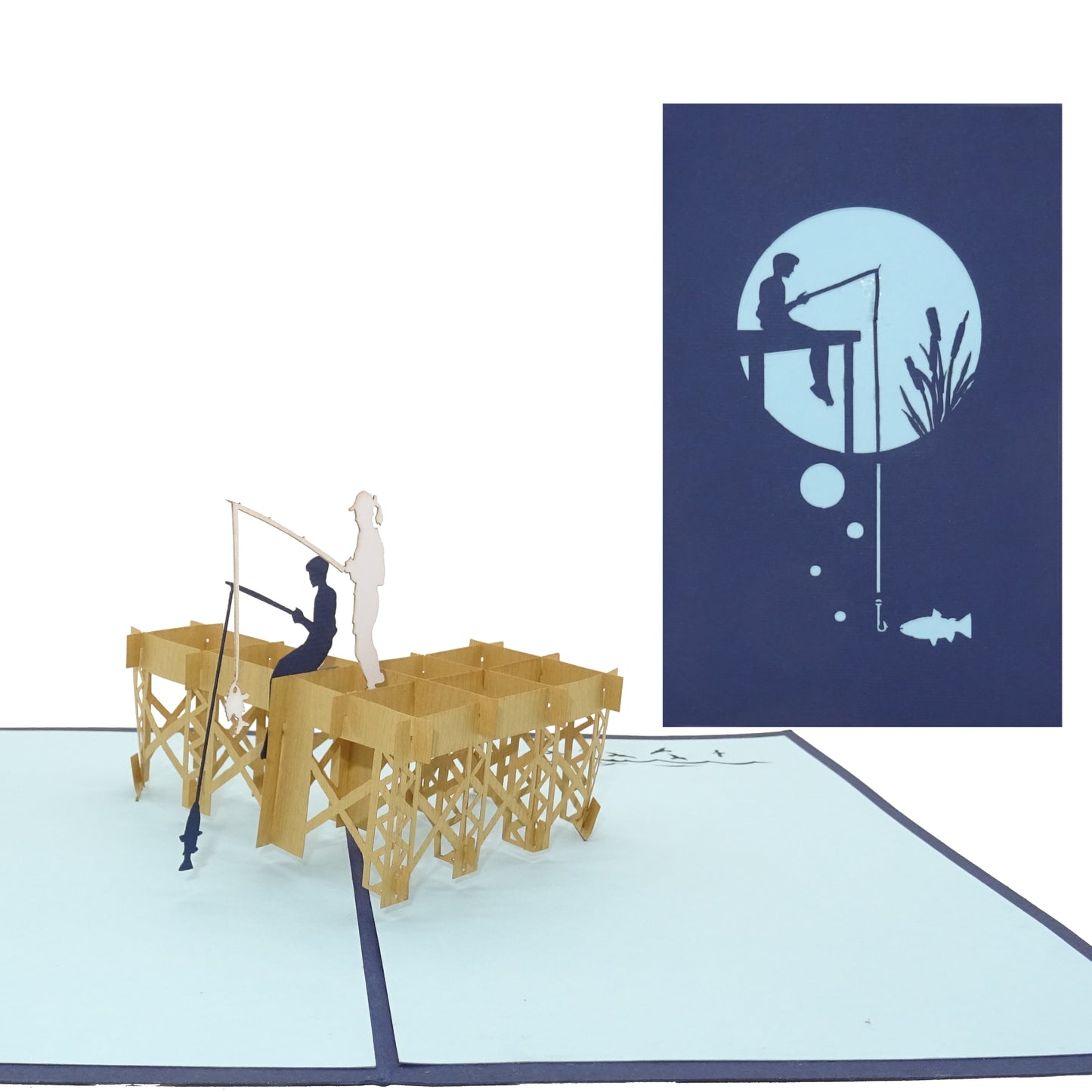 Pop Up Karte "Angeln am See" 3D Geburtstagskarte für Angler, Einladung & Gutchein