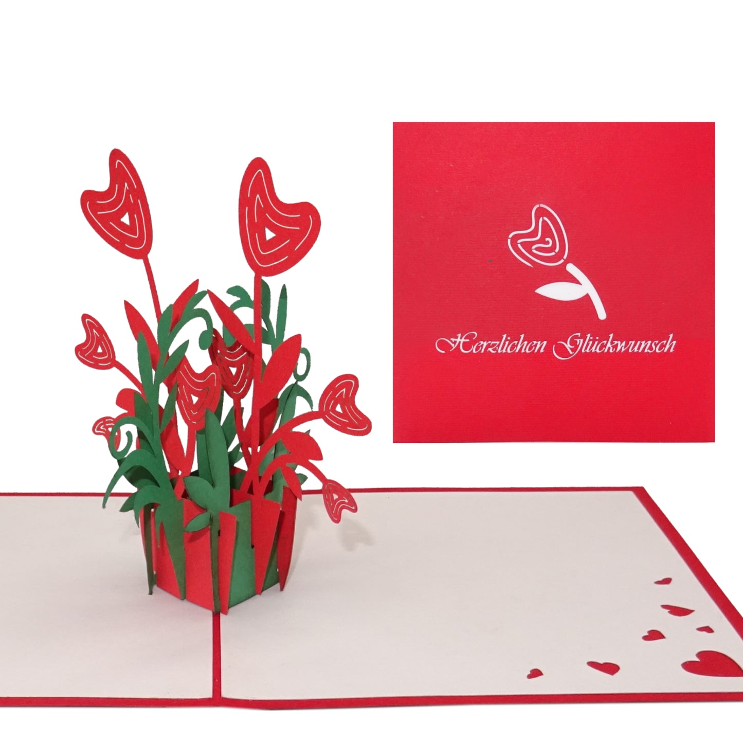 Pop Up Karte "Herzblüten" - kleine 3D Geburtstagskarte & Valentinstagskarte