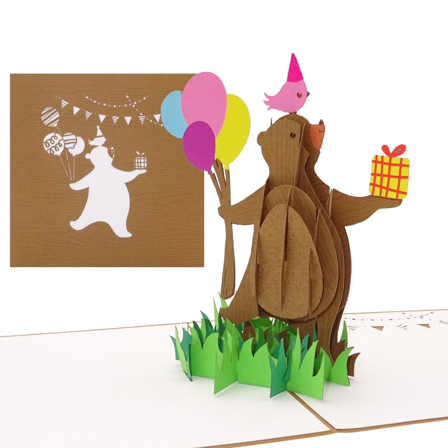 Pop Up Karte "Happy Bear" 3D Glückwunschkarte mit Umschlag, Geburtstagskarte