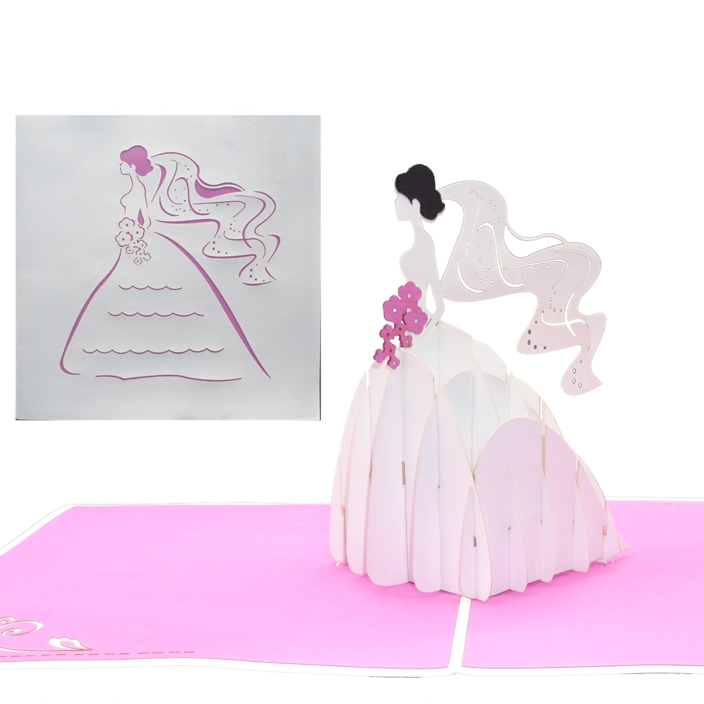 Pop Up Karte "Braut & Brautstrauß" Hochzeitskarte, Einladung, Gutschein