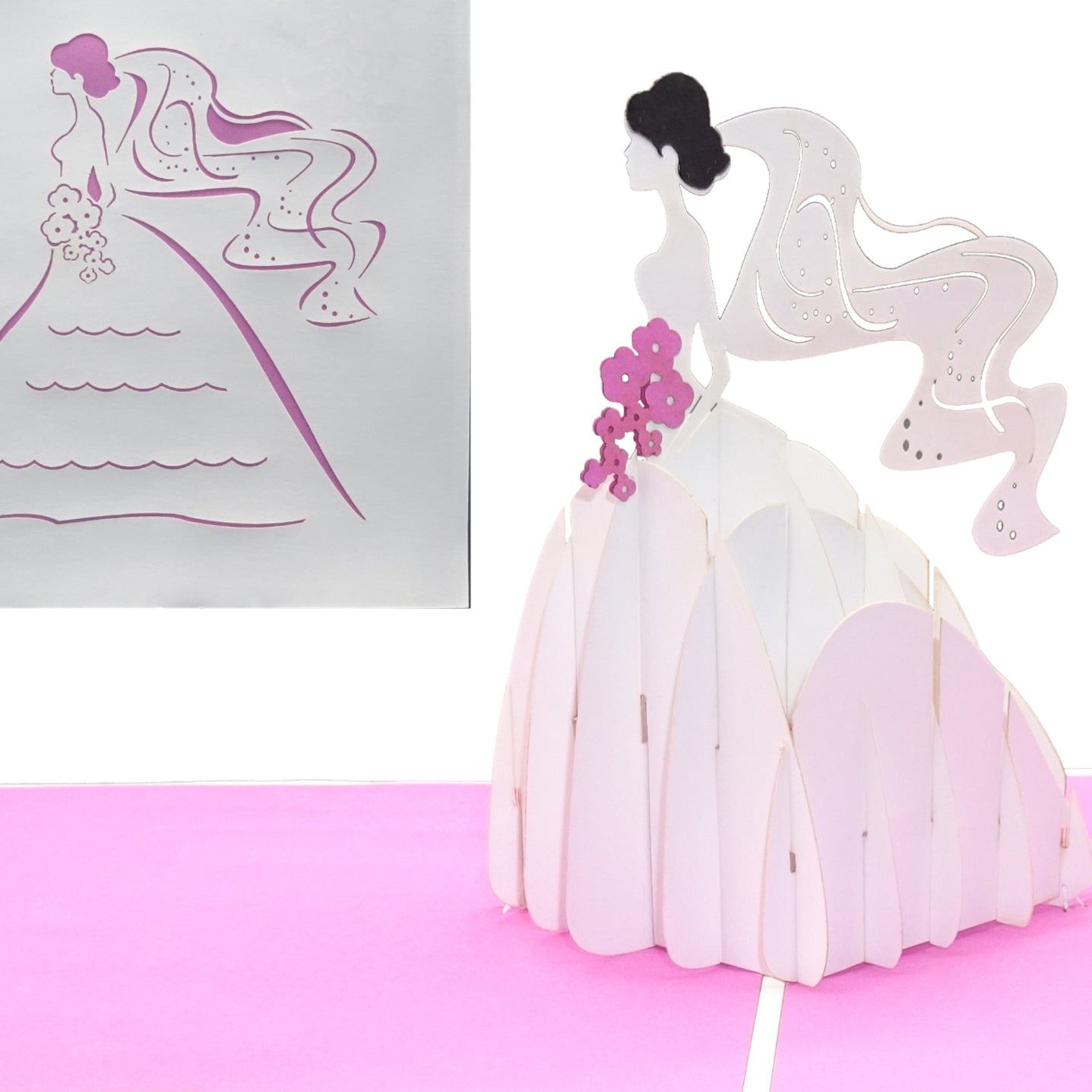 Pop Up Karte "Braut & Brautstrauß" Hochzeitskarte, Einladung, Gutschein