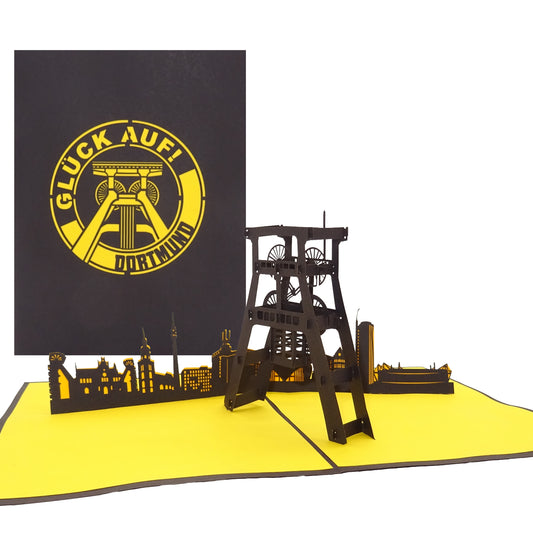 Pop Up Karte „Dortmund – Glück Auf“ 3D Geburtstagskarte, Einladung, Fanartikel