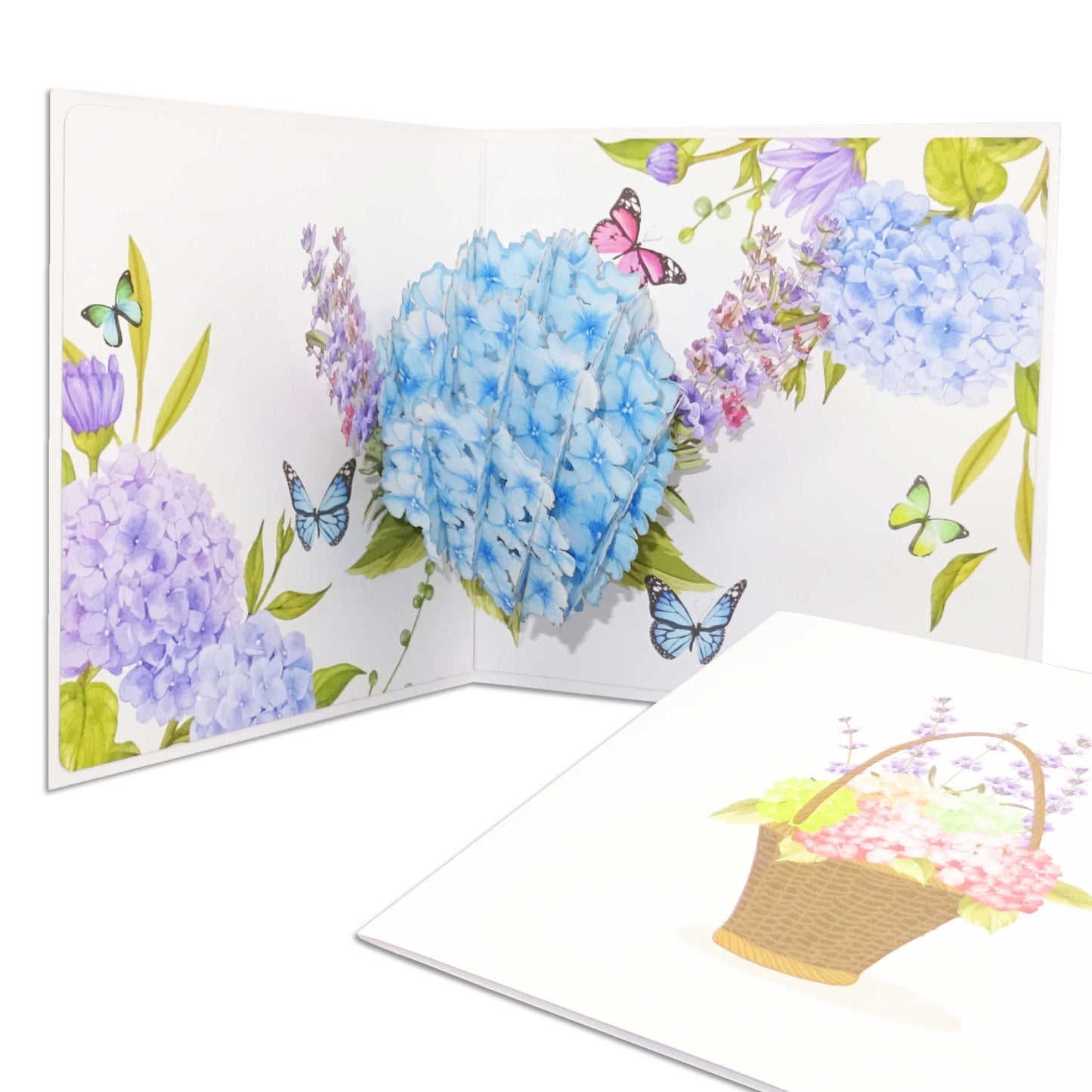 Pop Up Karte "Hortensie & Schmetterlinge" - Geburtstagskarte - Blumenkarte 3D