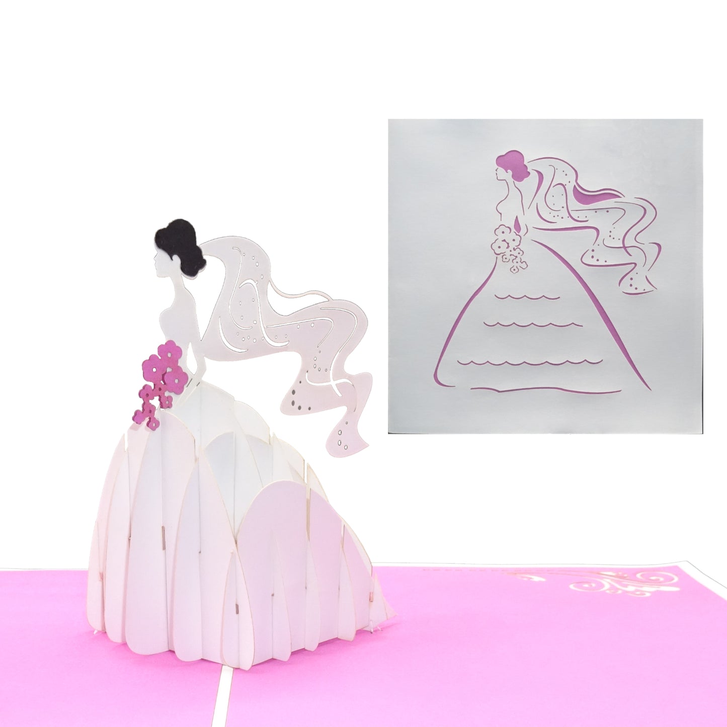Pop Up Karte "Braut & Brautstrauß" Hochzeitskarte, Einladung, Gutschein