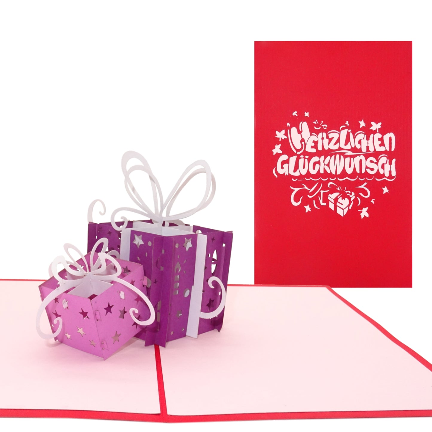 Pop Up Karte "Geschenke - Violett & Pink" 3D Geburtstagskarte & Glückwunschkarte