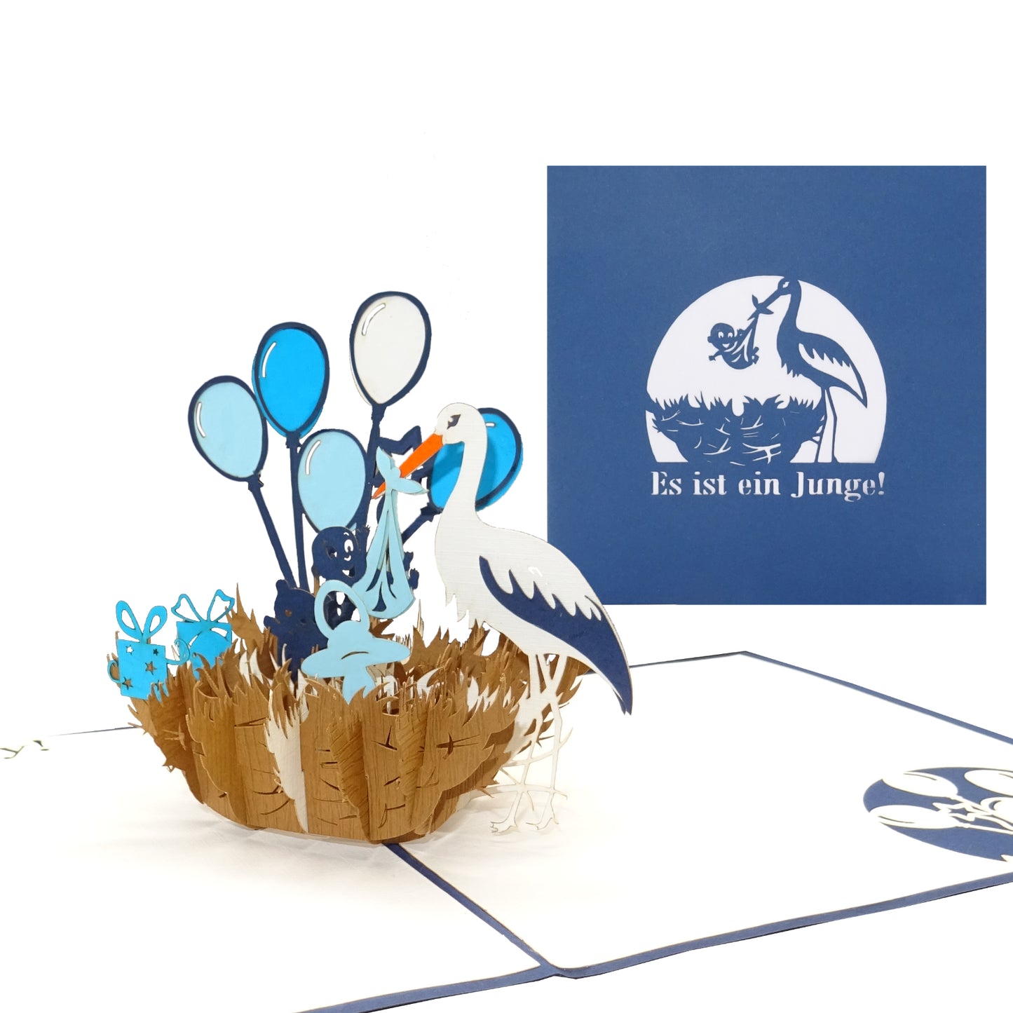 Pop Up Karte "Es ist ein Junge“ 3D Glückwunschkarte zur Geburt - Geburtskarte