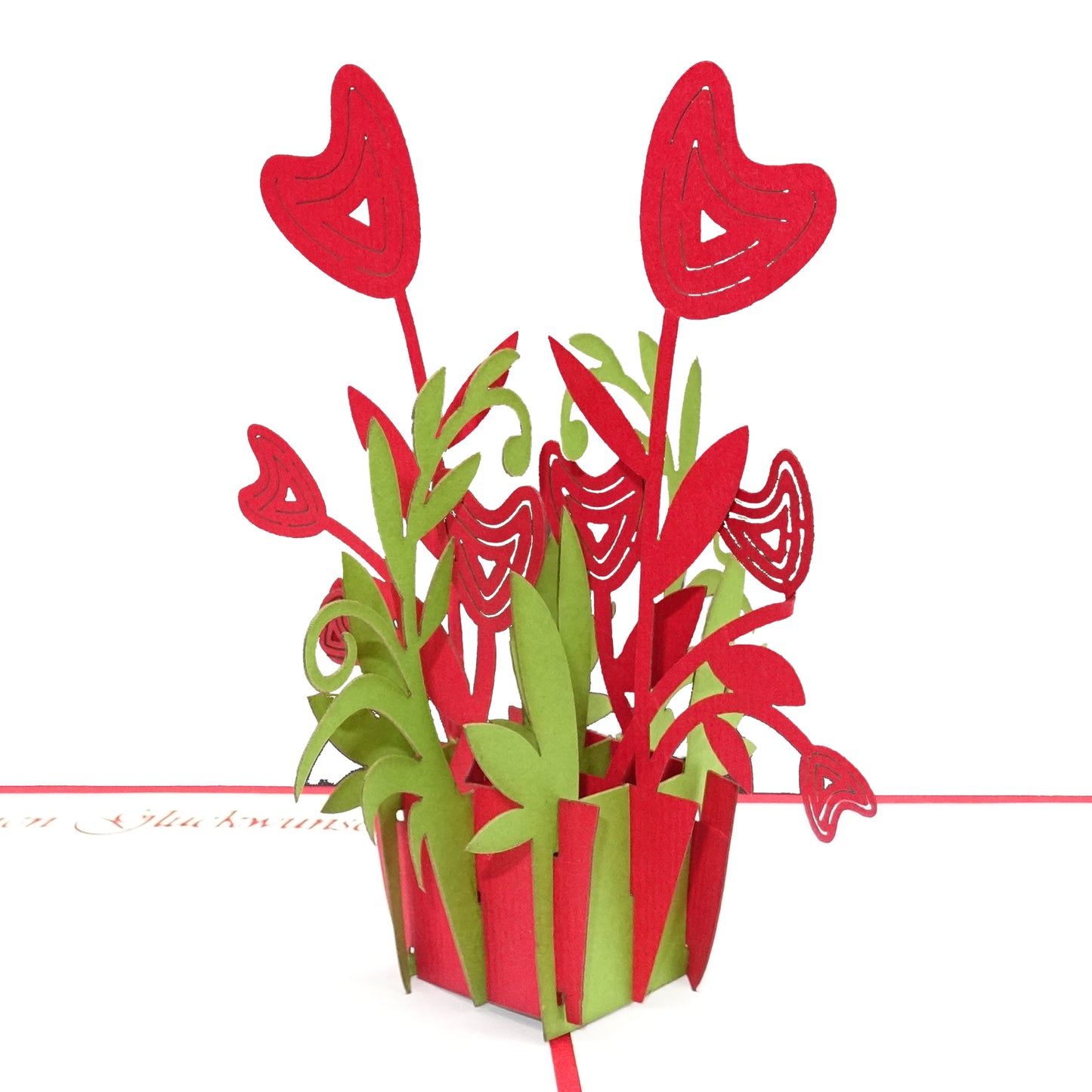 Pop Up Karte "Liebe - Herzblüten" kleine 3D Valentinskarte mit Umschlag