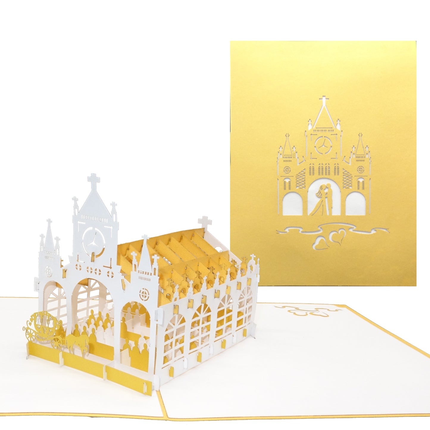 Pop Up Karte "Goldene Hochzeit - Kirche" - 3D Glückwunschkarte zur Goldhochzeit