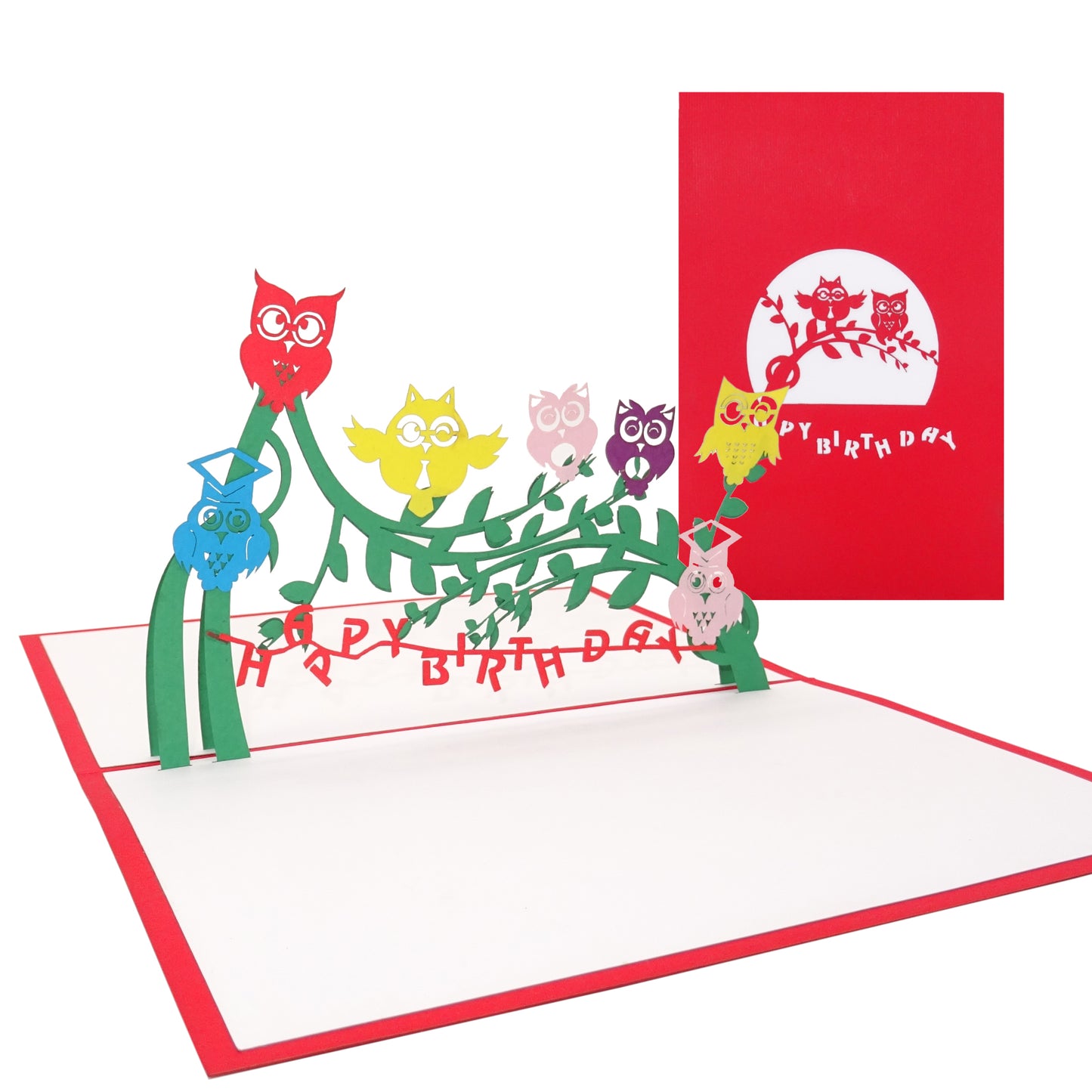 Pop Up Karte "Owls Happy Birthday" Eulen Geburtstagskarte & 3D Glückwunschkarte