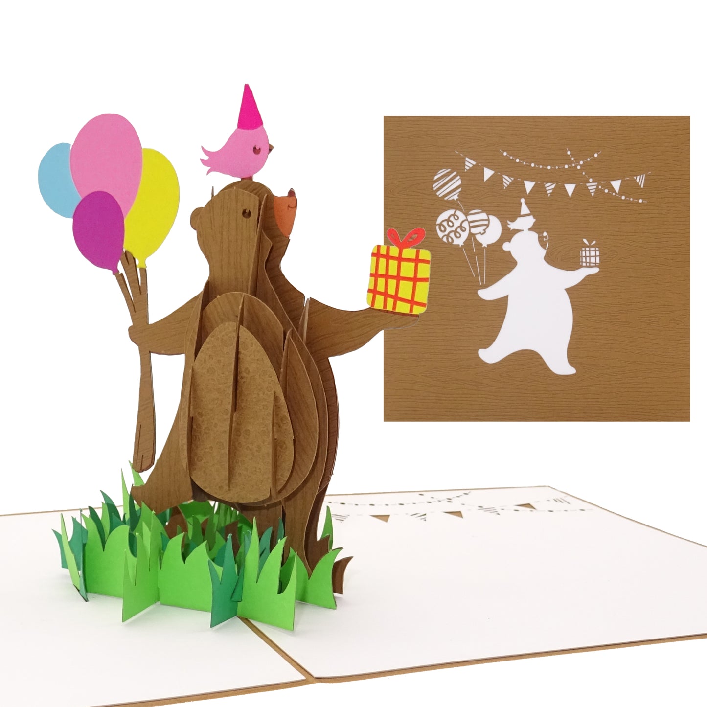 Pop Up Karte "Happy Bear" 3D Glückwunschkarte mit Umschlag, Geburtstagskarte