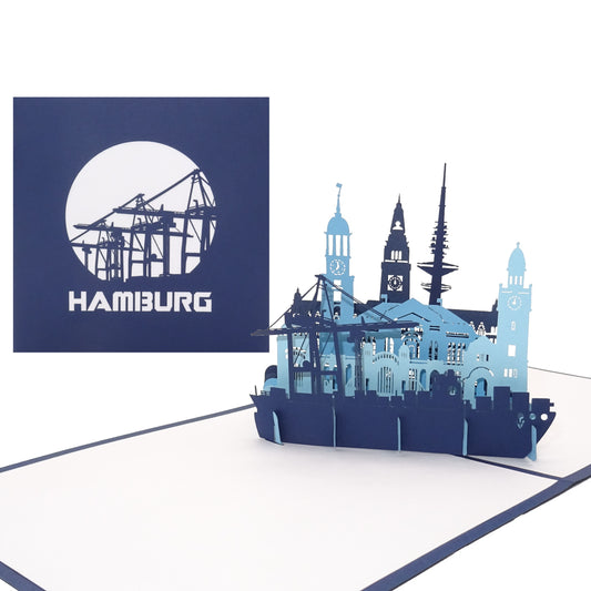 Pop Up Karte „Hamburg - Hafen Panorma" 3D Geburtstagskarte, Souvenir & Gutschein