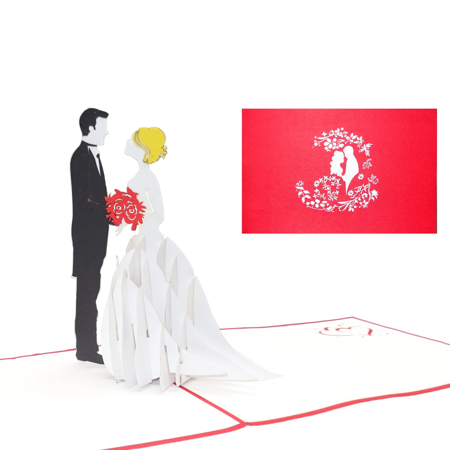 3D Hochzeitskarte - Pop Up Karte Hochzeit - Einladungskarte mit Umschlag
