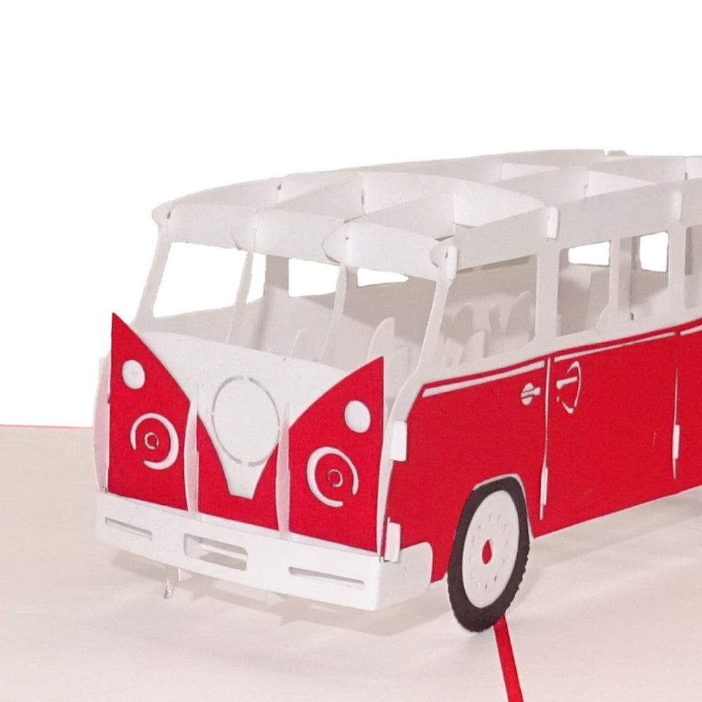Pop Up Karte "Minibus Rot“ 3D Geburtstagskarte, Glückwunschkarte & Einladung Bus