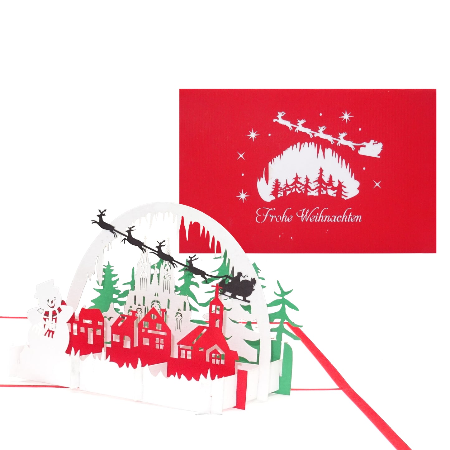 Pop Up Karte „Winterlandschaft mit Schneemann" 3D Weihnachtskarte