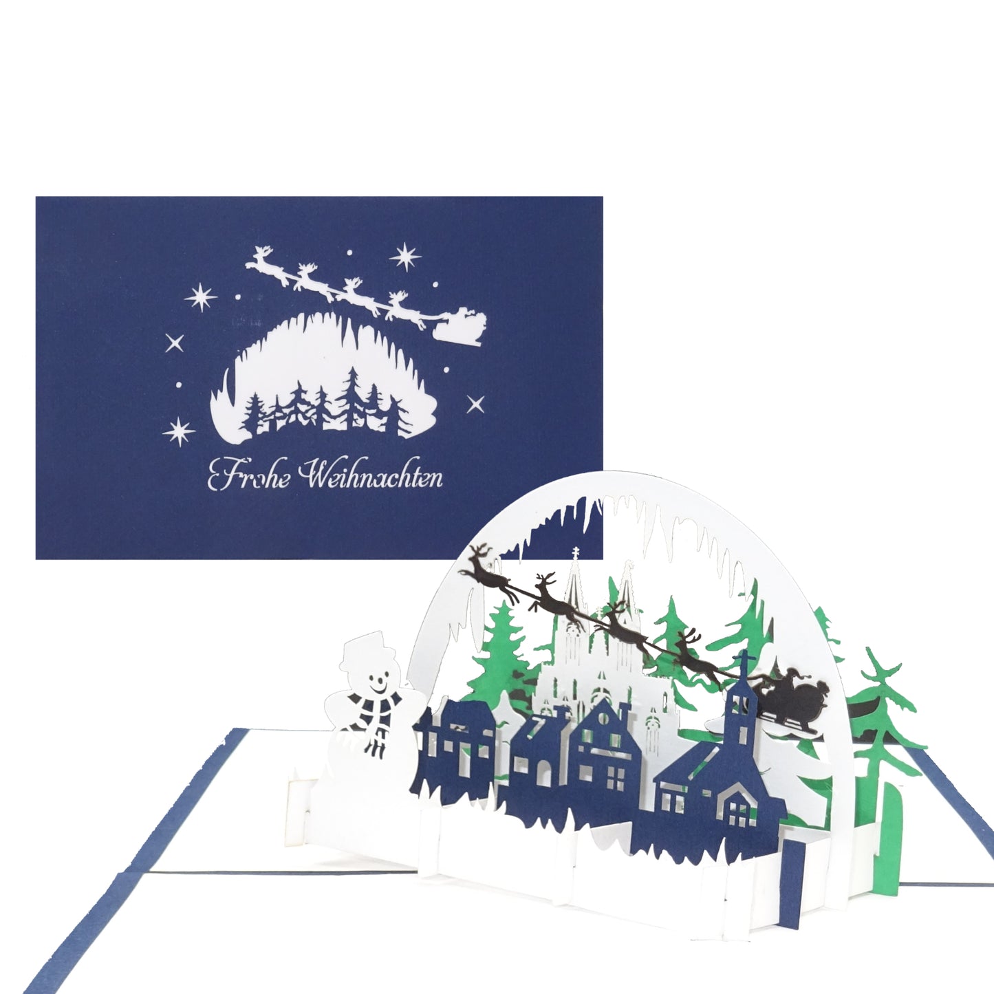 Pop Up Karte "Winterlandschaft mit Schneemann" - Weihnachskarte mit Umschlag