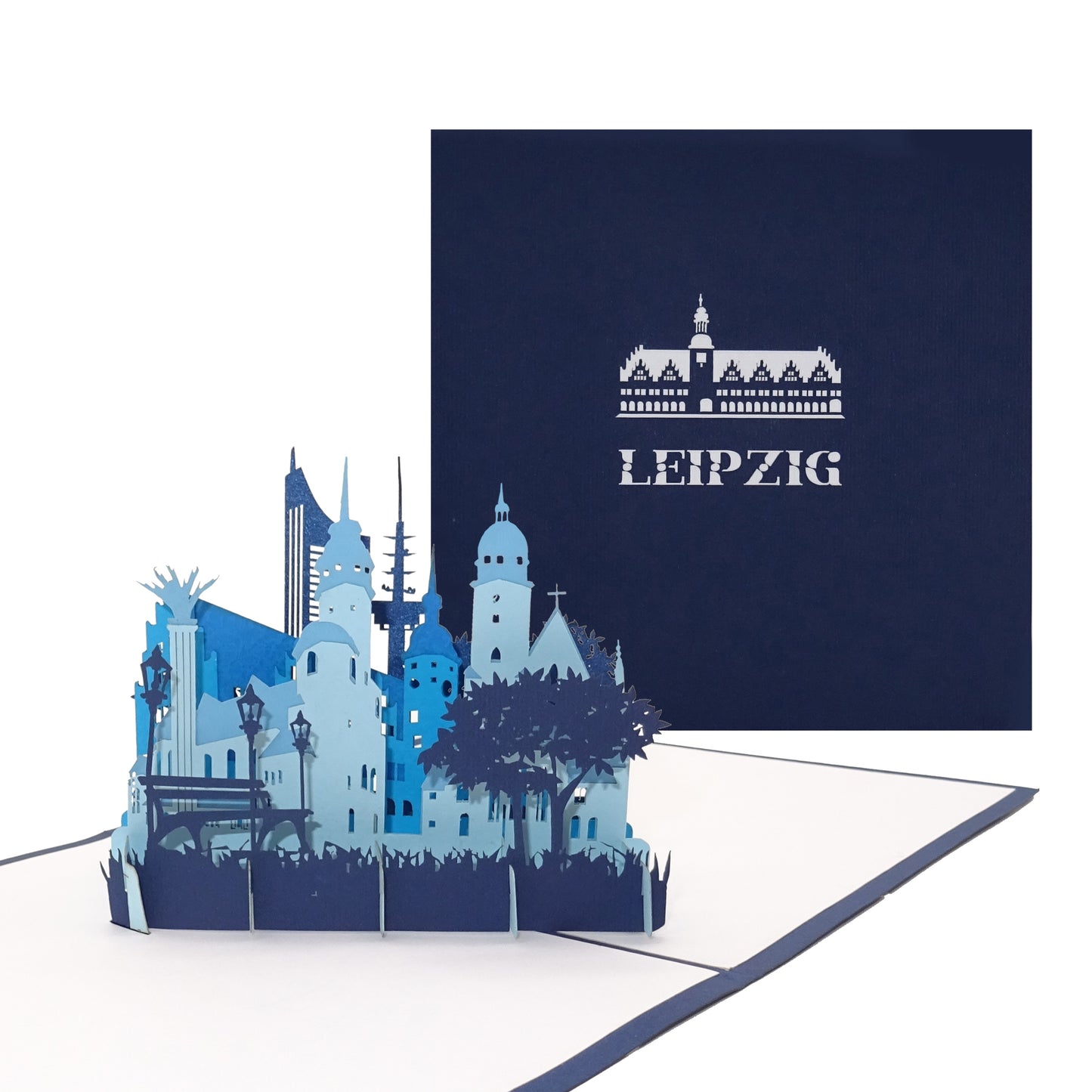 Pop Up Karte "Leipzig - Skyline mit Nikolaikirche" Geburtstagskarte & Einladung