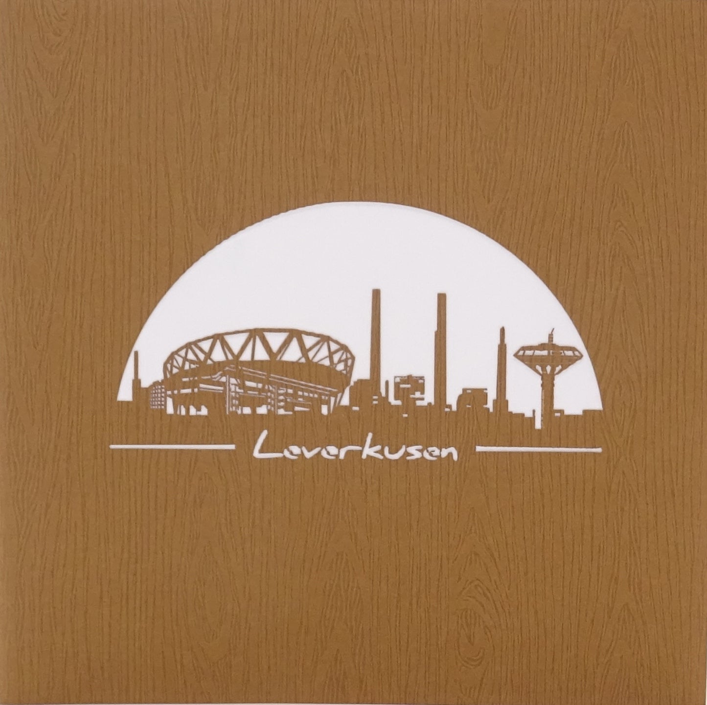 Pop-Up Karte „Leverkusen – Skyline“, 3D Grußkarte als Einladung oder als Geburtstagskarte