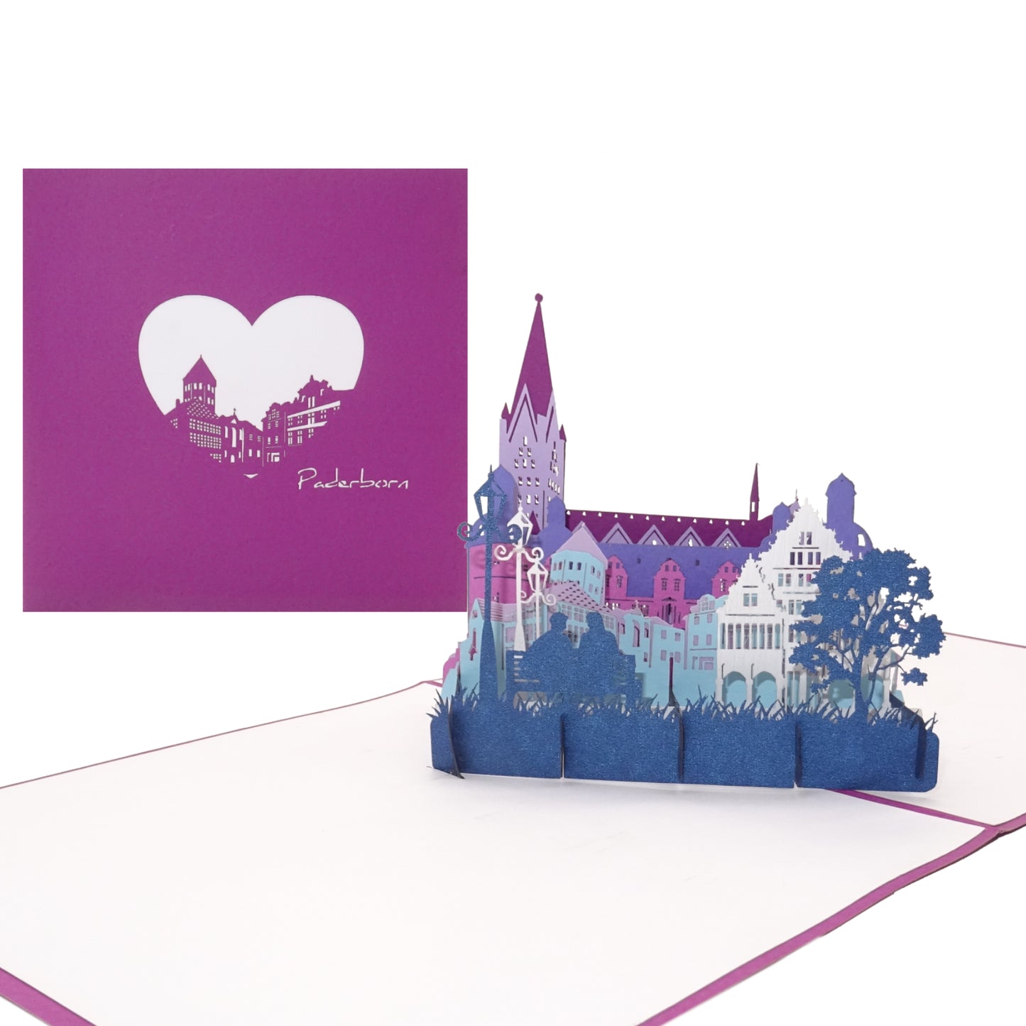 Pop-Up Karte „Paderborn - Skyline mit Paderborner Dom“, 3D Grußkarte, Souvenir, Reisegutschein