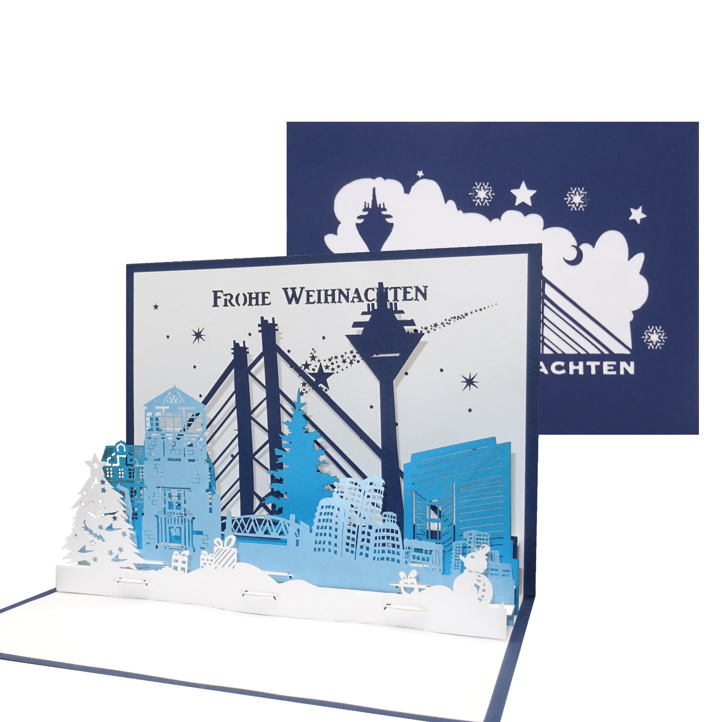 Weihnachtskarte "Düsseldorf Skyline im Winter" Pop-Up Karte Weihnachten mit Umschlag