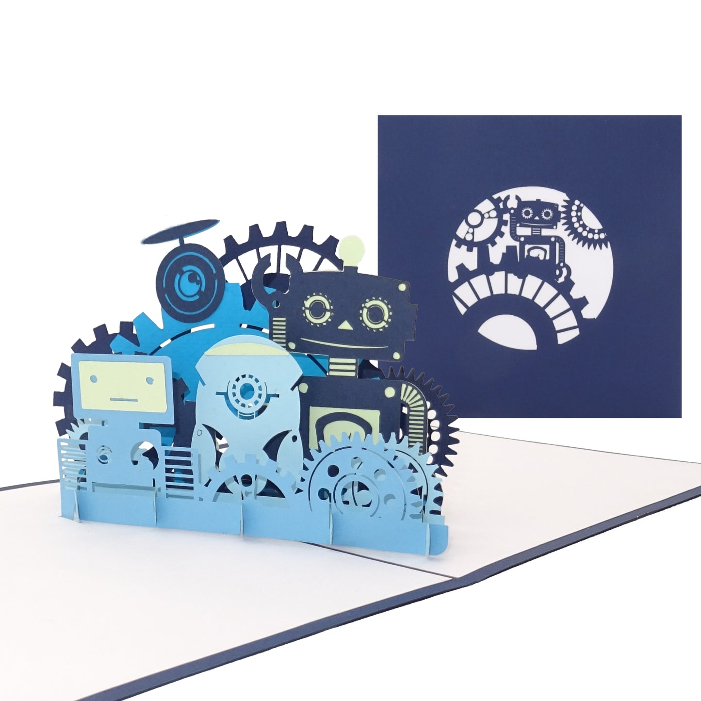 Pop Up Karte „Funny Robot“ 3D Geburtstagskarte Junge, Robotor Einladungskarten Geburtstag