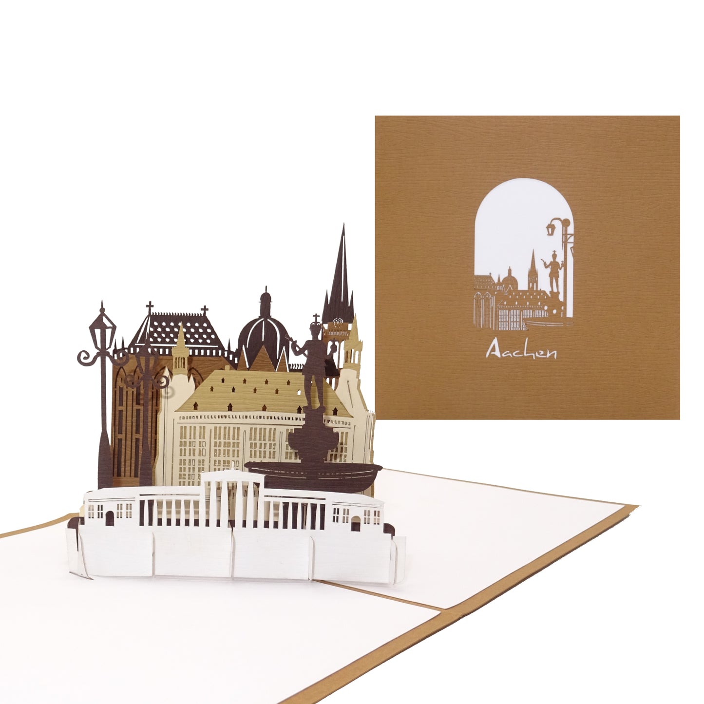 Pop-Up Karte „ Aachen - Panorama mit Aachener Dom“ 3D Grußkarte als Souvenir