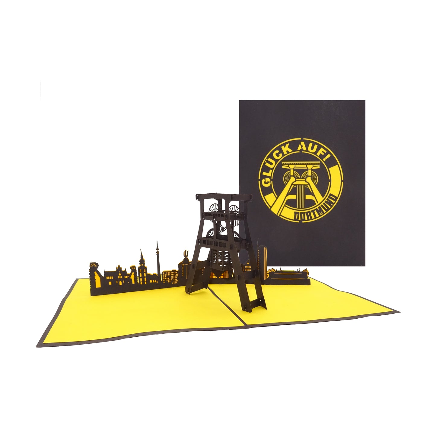 Pop Up Karte „Dortmund – Glück Auf“ 3D Geburtstagskarte, Einladung, Fanartikel