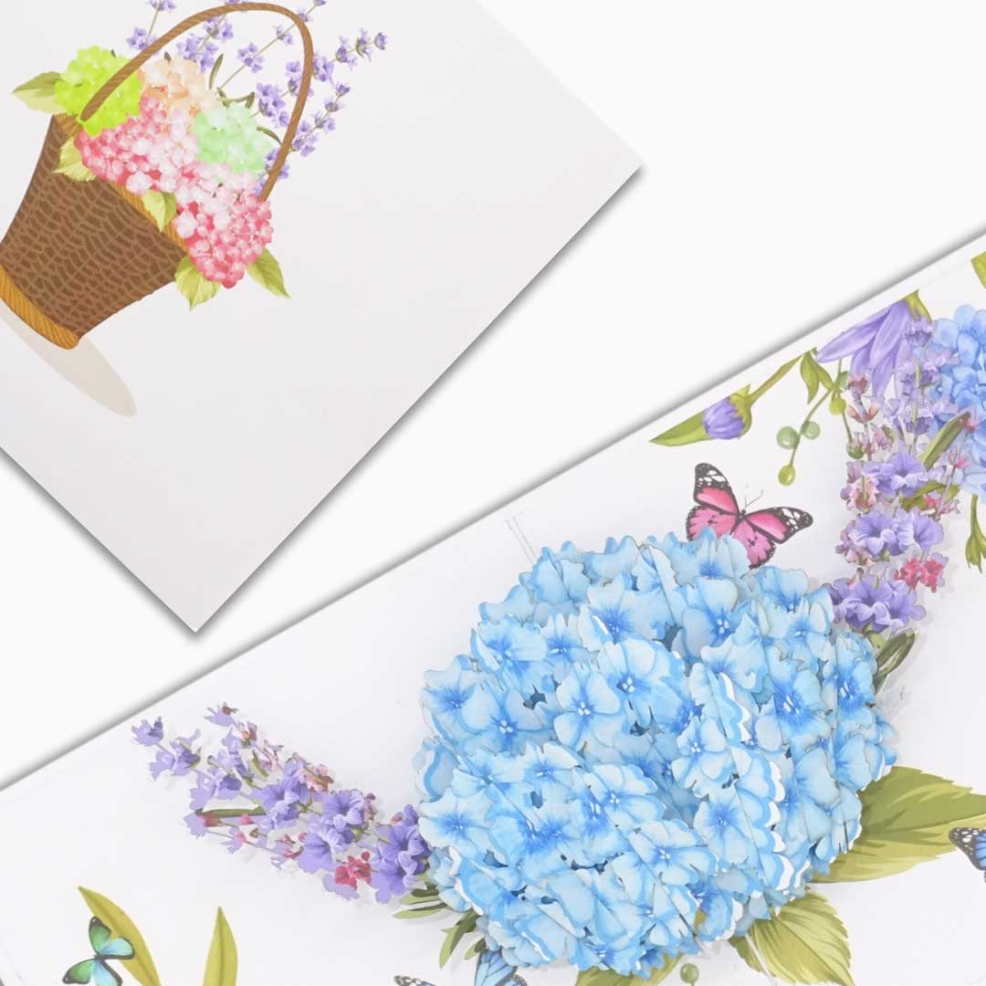 Pop Up Karte "Hortensie & Schmetterlinge" - Geburtstagskarte - Blumenkarte 3D
