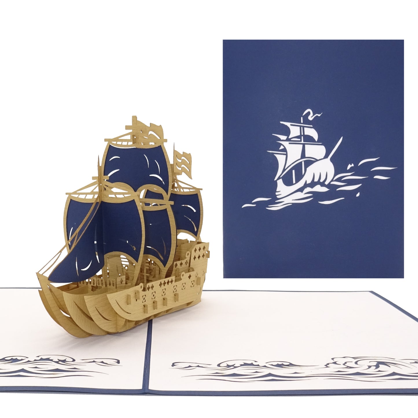 Pop Up Karte "Schiff 3-Master" Reisegutschein, Grußkarte & Einladung Segelschiff