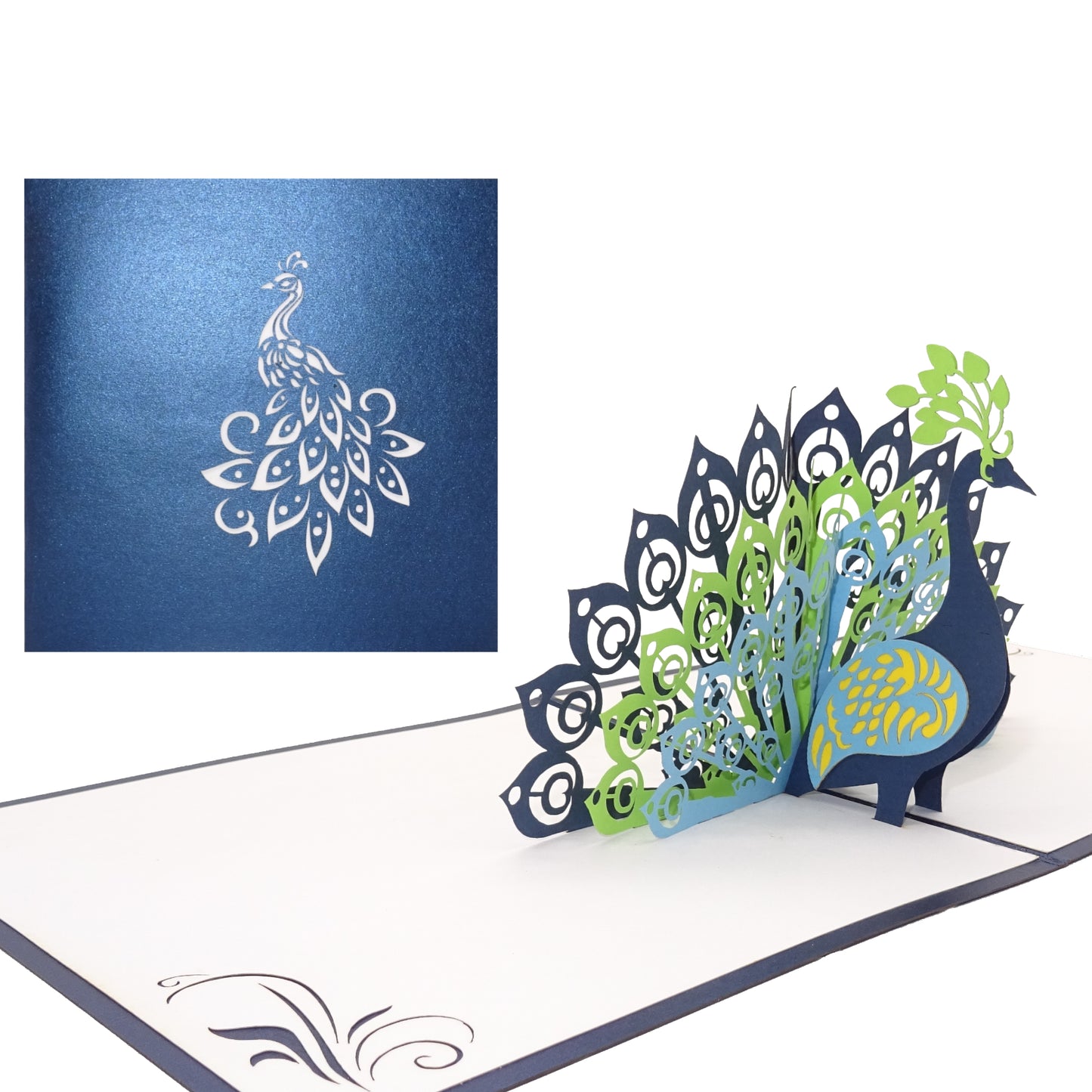 Pop Up Karte "Pfau – Pfauenfeder“ 3D Geburtstagskarte, Einladung, Hochzeitskarte