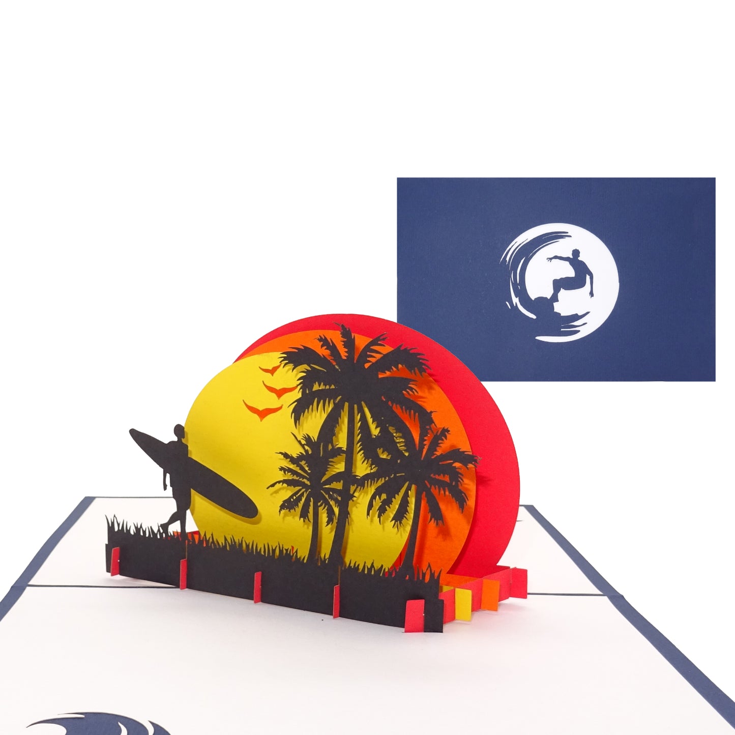 Pop Up Karte "Surfer & Surfbrett" 3D Geburtstagskarte, Gutschein & Einladung Surfen Surfkurs