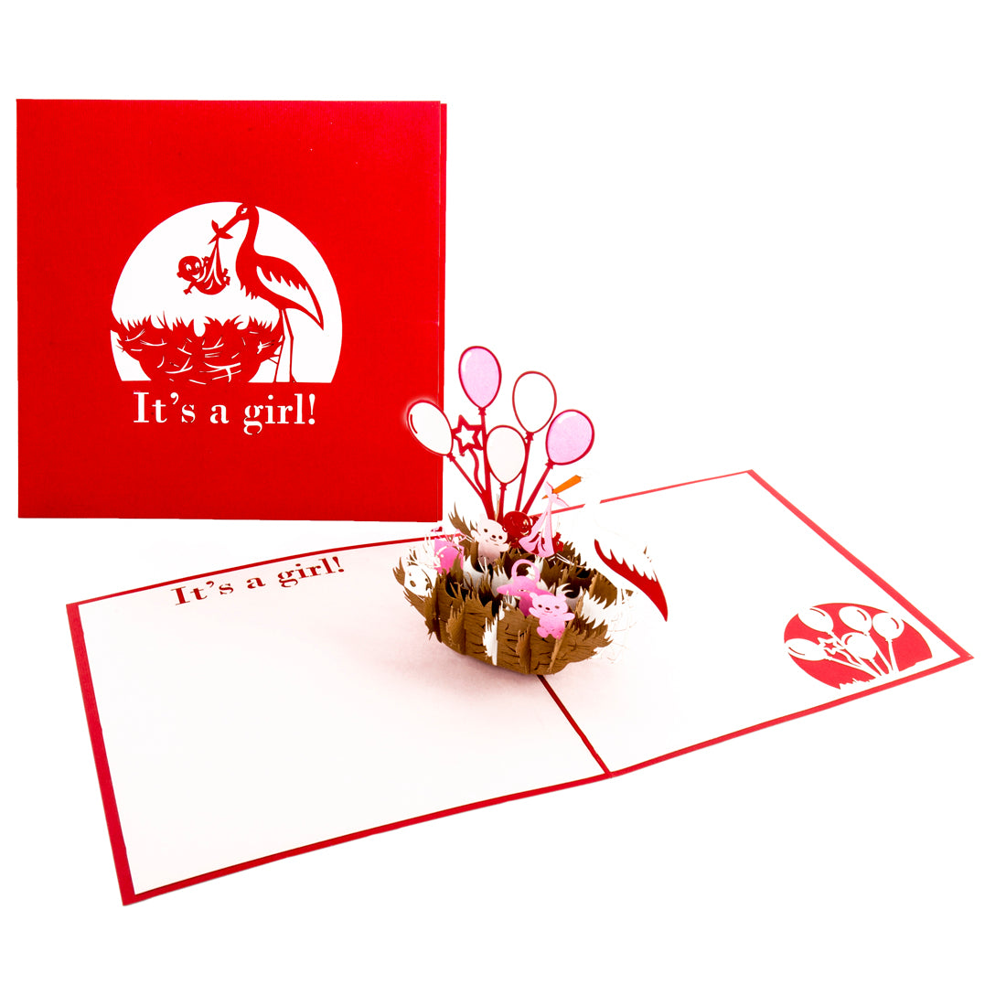Pop Up Karte "It's a girl" 3D Geburtskarte, Glückwunschkarte zur Geburt