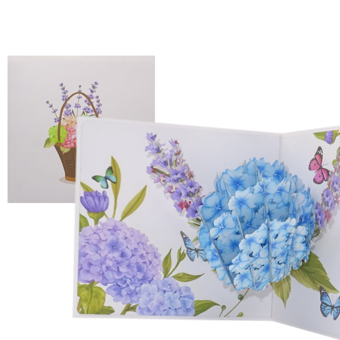 Pop Up Karte "Hortensie & Schmetterlinge" - Geburtstagskarte - Blumenkarte 3D